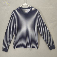 J Crew Sweater Mens Medium Blue White Striped Long Sleeve Relaxed Jersey