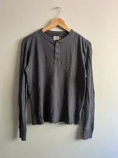Faherty Club Slub Henley Neck 100% Cotton Gray Long Sleeve Shirt Woman’s Size XS