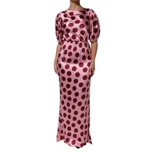 DOLCE & GABBANA Dress Pink Red Polka Dot Silk Satin Maxi Gown IT40/US6/S $3380