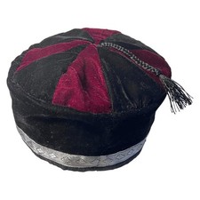 Size 59cm, large, Handmade Nepalese Burgundy Red and Black velvet Smoking Cap