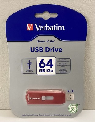 NEW Verbatim 97005 Store 'n' Go 64 GB Red USB 2.0 Flash Drive