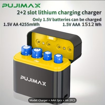 PUJIMAX 1.5V AA/AAA 4 PCS 2x AAA 1512mWh Akkus + 2x AA 4255mWh + Ladegerät