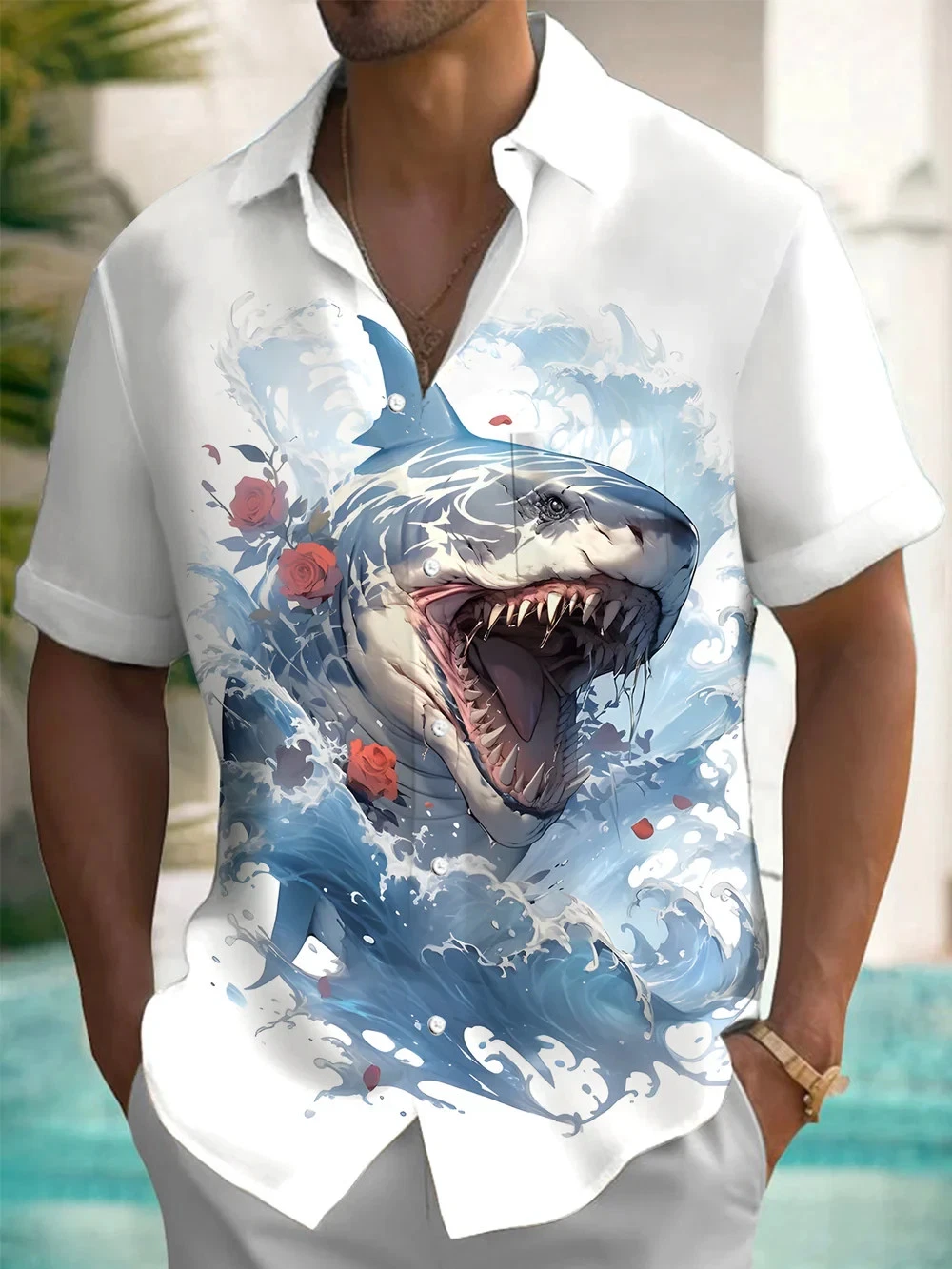 Blue Shark Of The Sea Short Sleeve Hawaiian Shirt Unisex S-5XL