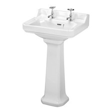 Madeley Traditional 2 Tap Hole Ceramic Bathroom Basin Sink & Full Pedestal - 560
