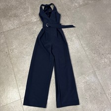 Forever New Jumpsuit Women's Size AUS 4 Navy Halter Belted Wide-Leg