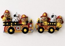 Vintage 1990 Homco Fire Truck Wall Plaques Teddy Bear Dalmatian Set USA