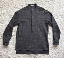 Deveaux Men's XL Gray Wool Herringbone Longline Henley Overshirt Made in USA