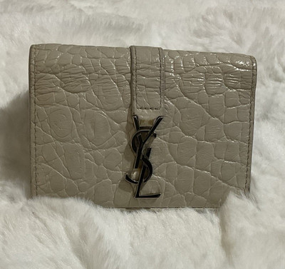 Saint Laurent Beige Crocodile Print Fold Over Women s Wallet with Logo