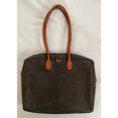 Brics Olive Distressed Flocked Pebble Leather Briefcase Laptop Tote Bag Luxury