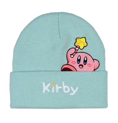 BIOWORLD Nintendo Kirby Peek A Boo Embroidered Character Cuff Knit Beanie Hat Cap