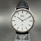 Seiko Watch Men 34mm White Dial Silver Tone Round Vintage 4130-9001 New Battery