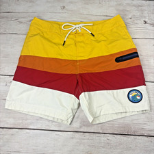 Tommy Hilfiger Men  s Medium Swim Trunks Shorts Orange Red Yellow Color Block