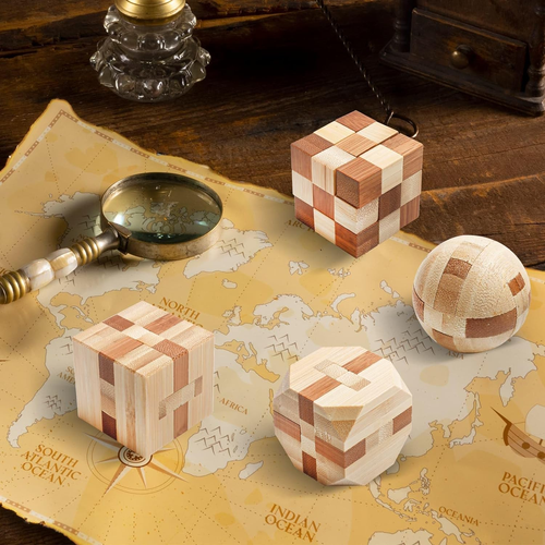 4 Pack Wooden Puzzle Games Brain Teasers Toy- 3D Puzzles for Teens and Adults - - Picture 8 of 12