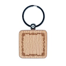 Decorative Ivy Frame Engraved Wood Square Keychain Tag Charm