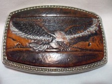 Leather Eagle Belt Buckle Tooled Leather Vintage Alumaline 4108 BB-317 Made USA