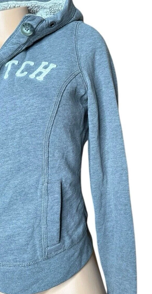 Abercrombie & Fitch Sz L Hoodie Jacket Sherpa Fur Lined Logo Gray Heavy Y2K Vtg - Image 3 of 4