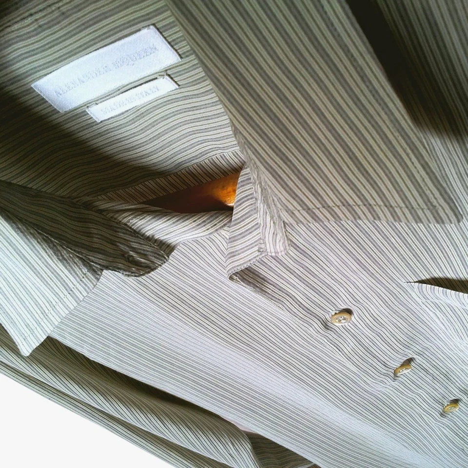 ALEXANDER McQUEEN Men Silk Shirt Size S Mens Green Shirt 34 Men Striped Shirt S - Image 2 of 4