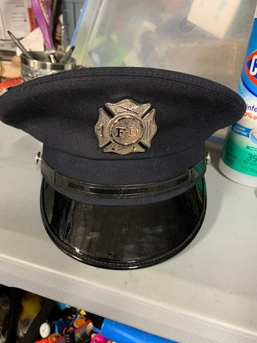 Vintage Midway Cap Co 7 1/8 Fire Department Dress Cap / Hat w/ Pin