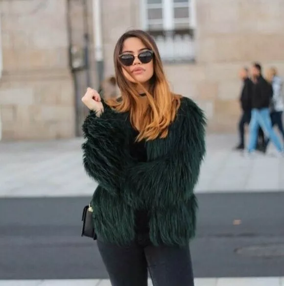 Zara Bottle Green Short Faux Fur Jacket Feather New Bloggers 2969 267 XS X Small