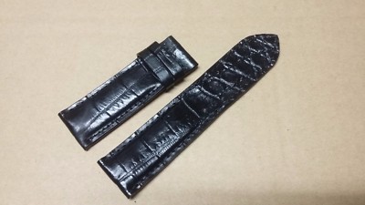 24mm/24mm Black Alligator Crocodile Embossed Leather Watch Strap Band