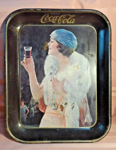Vintage Coca-Cola Tin Tray 10.5" x 12.5" Party Girl W/ Mink 1925 Am. Art Works?