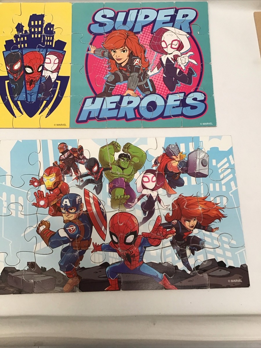Lot Of 7 Marvel Super Heroes Puzzles Captain America, Hulk, Spider