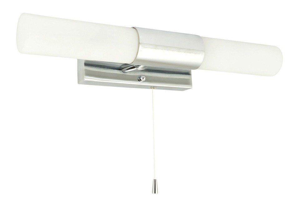 IP44 BATHROOM DOUBLE WALL LIGHT PULL CORD SWITCH CHROME GLASS SHADES 85014 | eBay UK