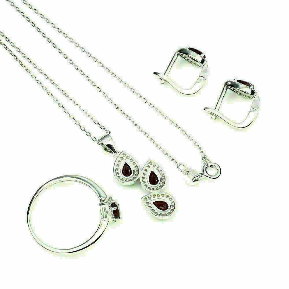 Silver Ruby Pendant Earring Ring Genuine Gems Solid Sterling Size J 1/2 US 5 - Image 3 of 4