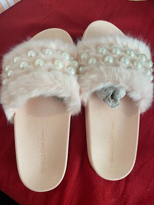 womens wild diva lounge matty Pink fur slide size New