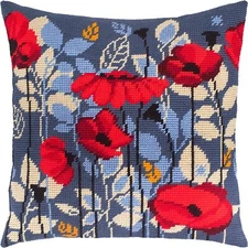 Needlepoint/Tapestry throw pillow cover "POPPIES IN THE EVENING" embroidery kit