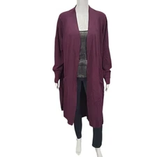 H by Halston Womens Hi-Low Open Front Duster Cardigan Petite 3XP Plus Size Berry
