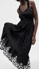 ZARA EMBROIDERED POPLIN DRESS BLACK STRAPS NEW SS21 SIZES XS S M REF. 7969/048