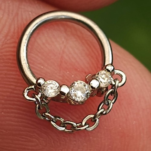 Nose Ring 3 CZ Chain 316L Steel 16 Gauge Helix Septum Body Piercing Jewellery - Picture 7 of 12