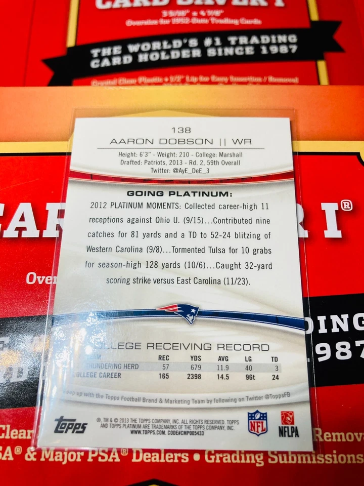 2013 TOPPS CHROME PLATINUM FOOTBALL CARD AARON DOBSON RC V310 XFRACTOR REFRACTOR - Image 2 of 2