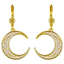 Kirks Folly Crescent Moon CZ Leverback Earrings (Goldtone)