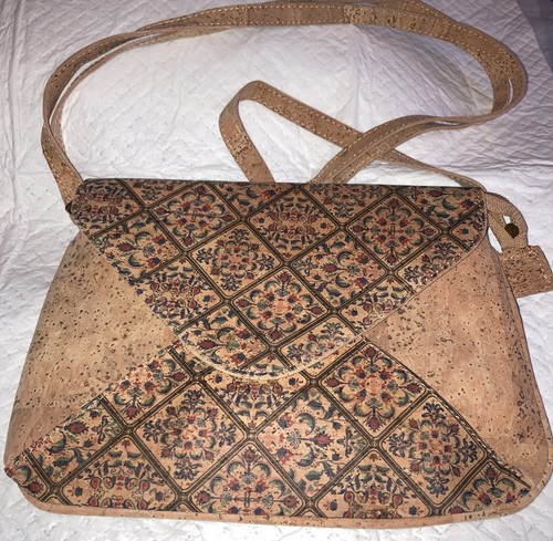 Compact Natural Cork Printed Sling Crossbody Bag Envelope Style New - Afbeelding 1 van 4