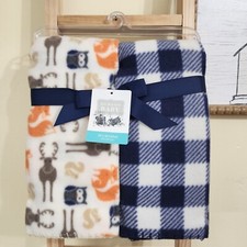 Hudson Baby 2-Pack Soft Cozy Blue Buffalo Plaid Woodland Baby Blankets 30x36