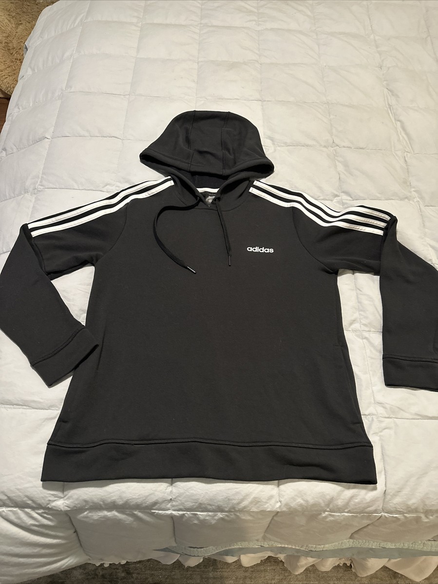 adidas M black hoodie with white stripes and pockets