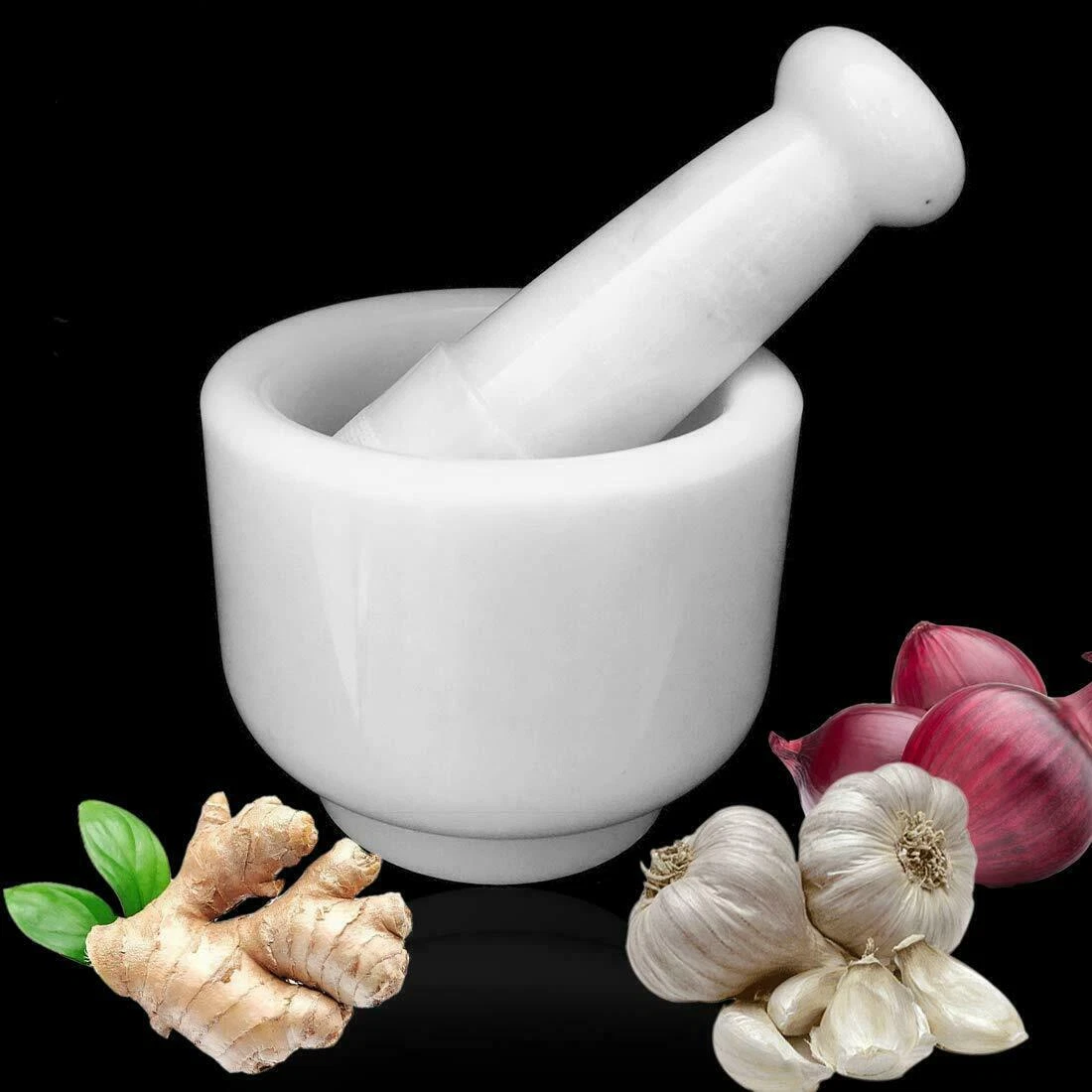 White Marble Okhli Grinding Set for Small Spices and Medicines (4 Inches)