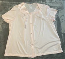 Vintage Vanity Fair Pajama Top Size Large Pink Nylon Lace Embroidered Bed Jacket