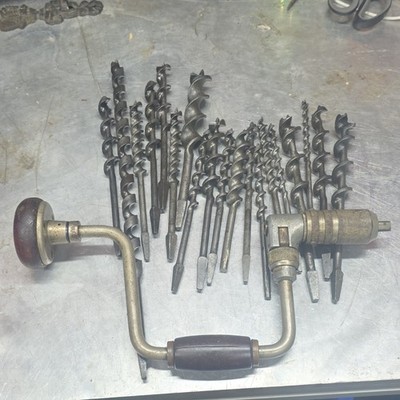 Trustworthy 10'' Vintage Original Hand Brace Drill with Assorted Auger Bits