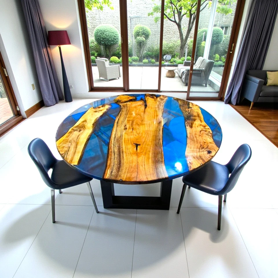 Blue River Epoxy Table Top Custom Made Handmade Coffee Table Solid Wood Table - Image 3 of 4