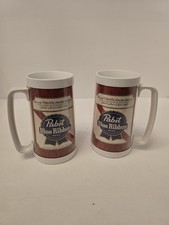 Lot of 2 Vintage THERMO-SERV Beer Plastic Mug Pabst Blue Ribbon Made In USA