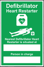 Defibrillator Heart Restarter Nearest Sign Rigid 20x30, first aid, paramedic AED