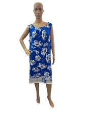Dressbarn Women's Plus Size 18 Blue White Floral Round Neck Sleeveless Dress