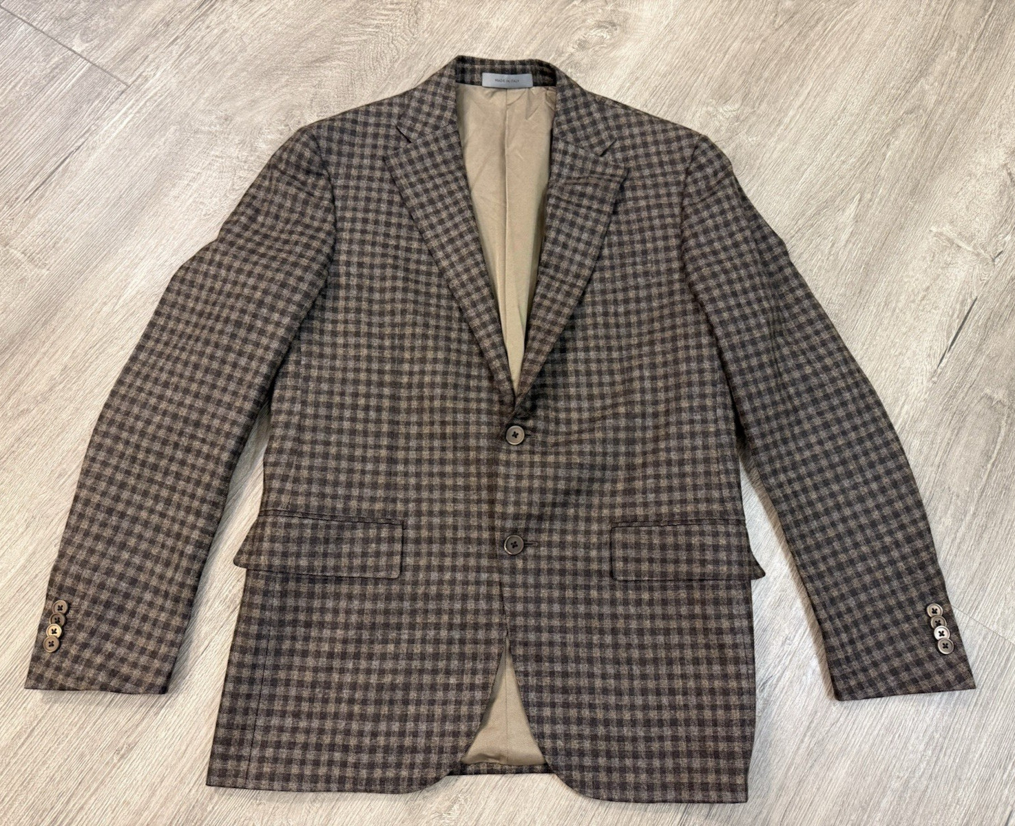 Corneliani Brown Check Sport Coat Blazer 48R Italy 18.25 Micron Wool