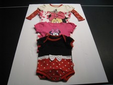 DISNEY Minnie Mouse Newborn, 0-3, 3, 18 months Infant Bodysuit Lot of 4