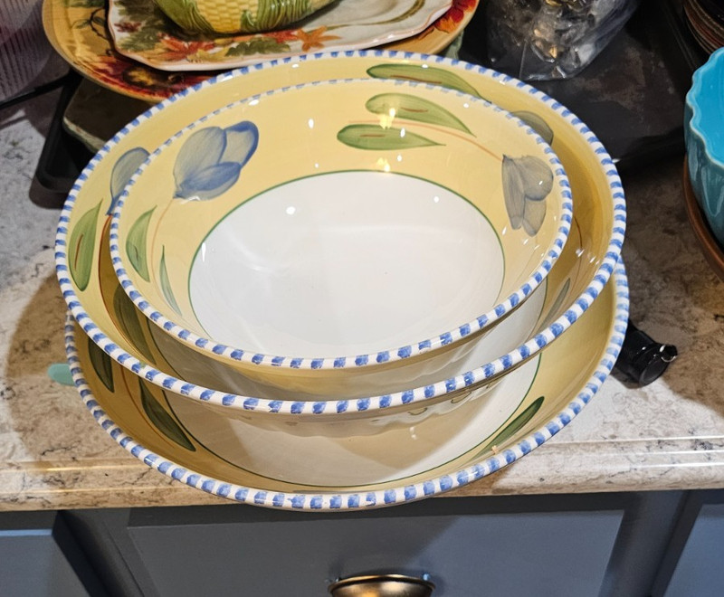 3 Maxam Mediterranean Large Serving Bowl  Italy Hand painted Discontinued