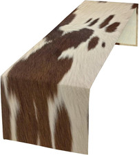 Cow Print Table Runner, Brown Cowhide Print Western Style Table Runner Country F