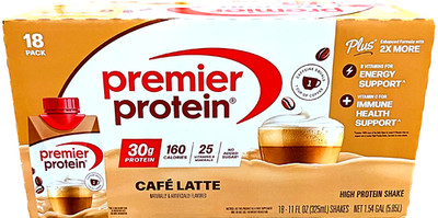 Premier 30g Plus High Protein Shake Cafe Latte 18 Ct x 11 Fl Oz 10/26 EXP 12/26
